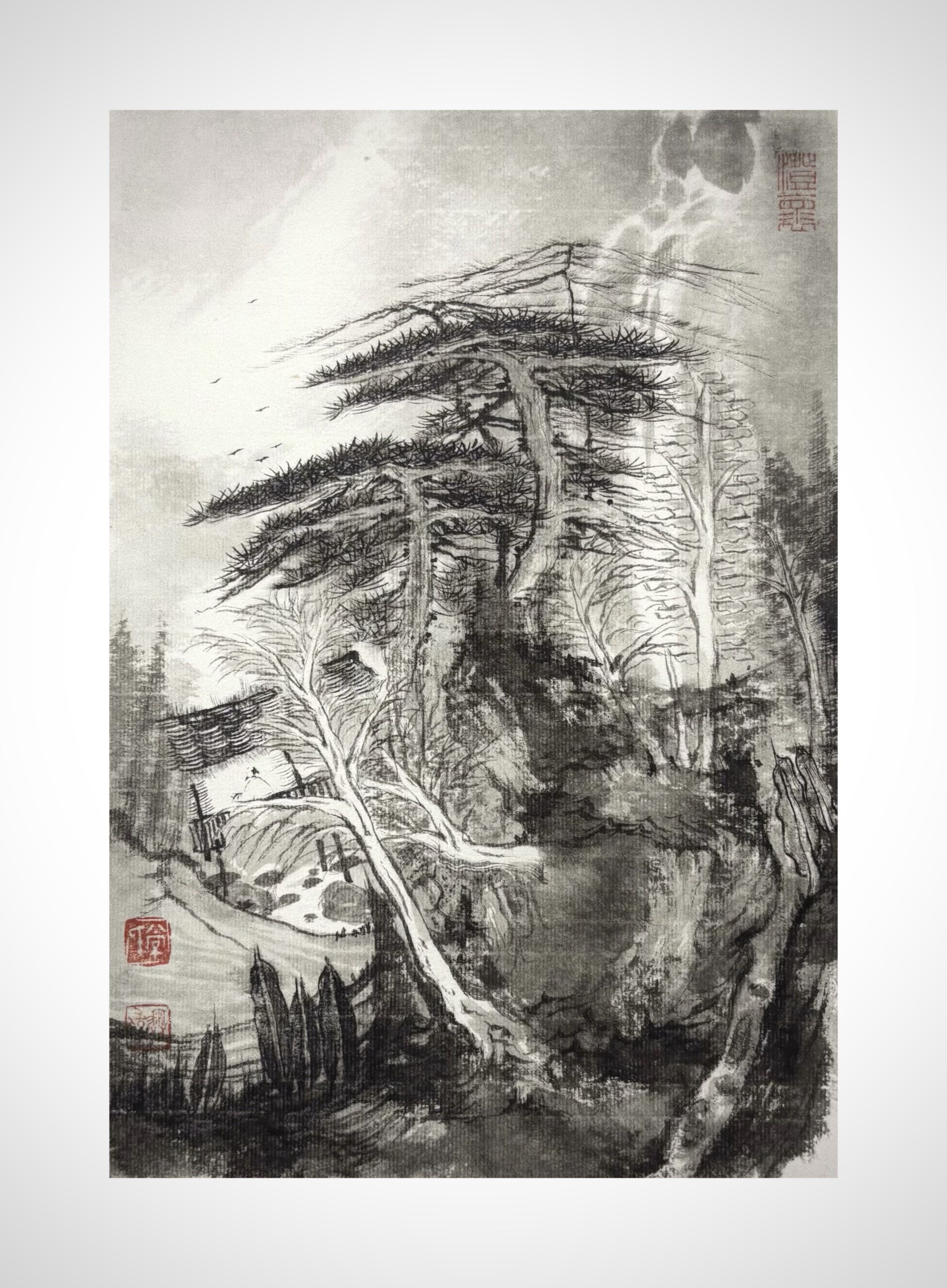 《《松伴（听湍）》》，常澳伟作品