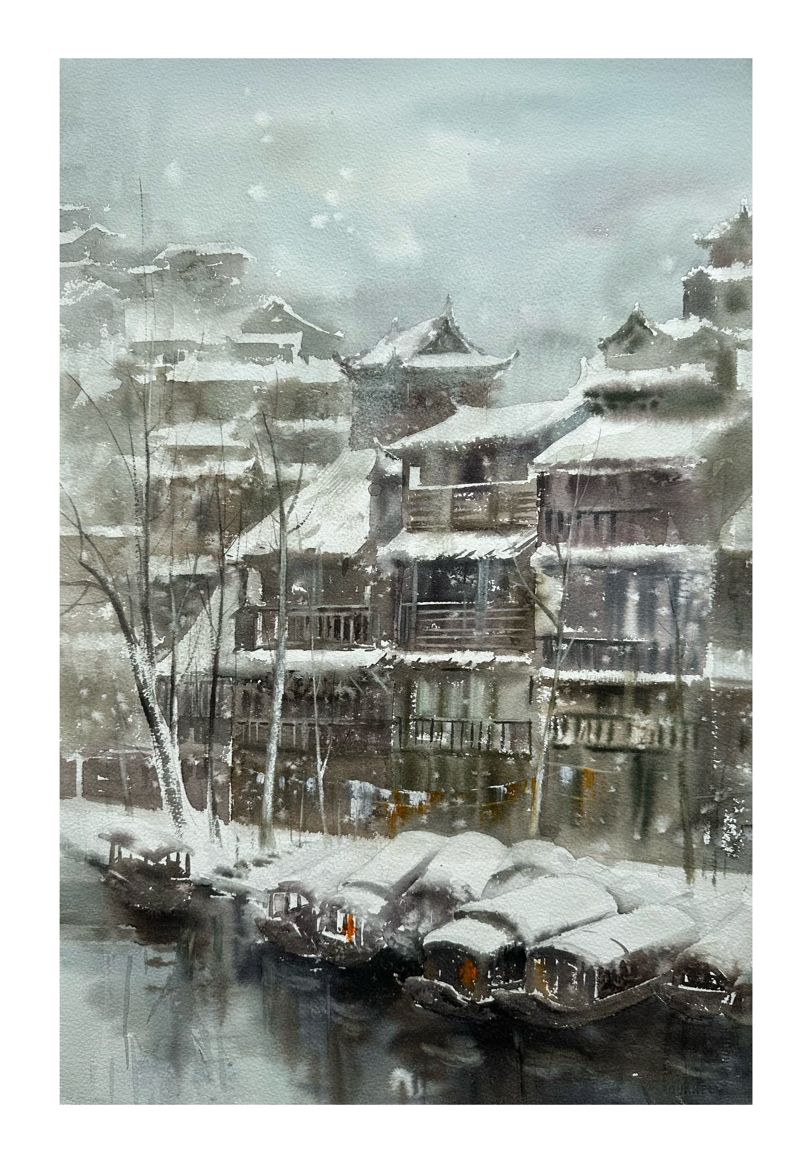 《《 雪落边城》》，李红作品
