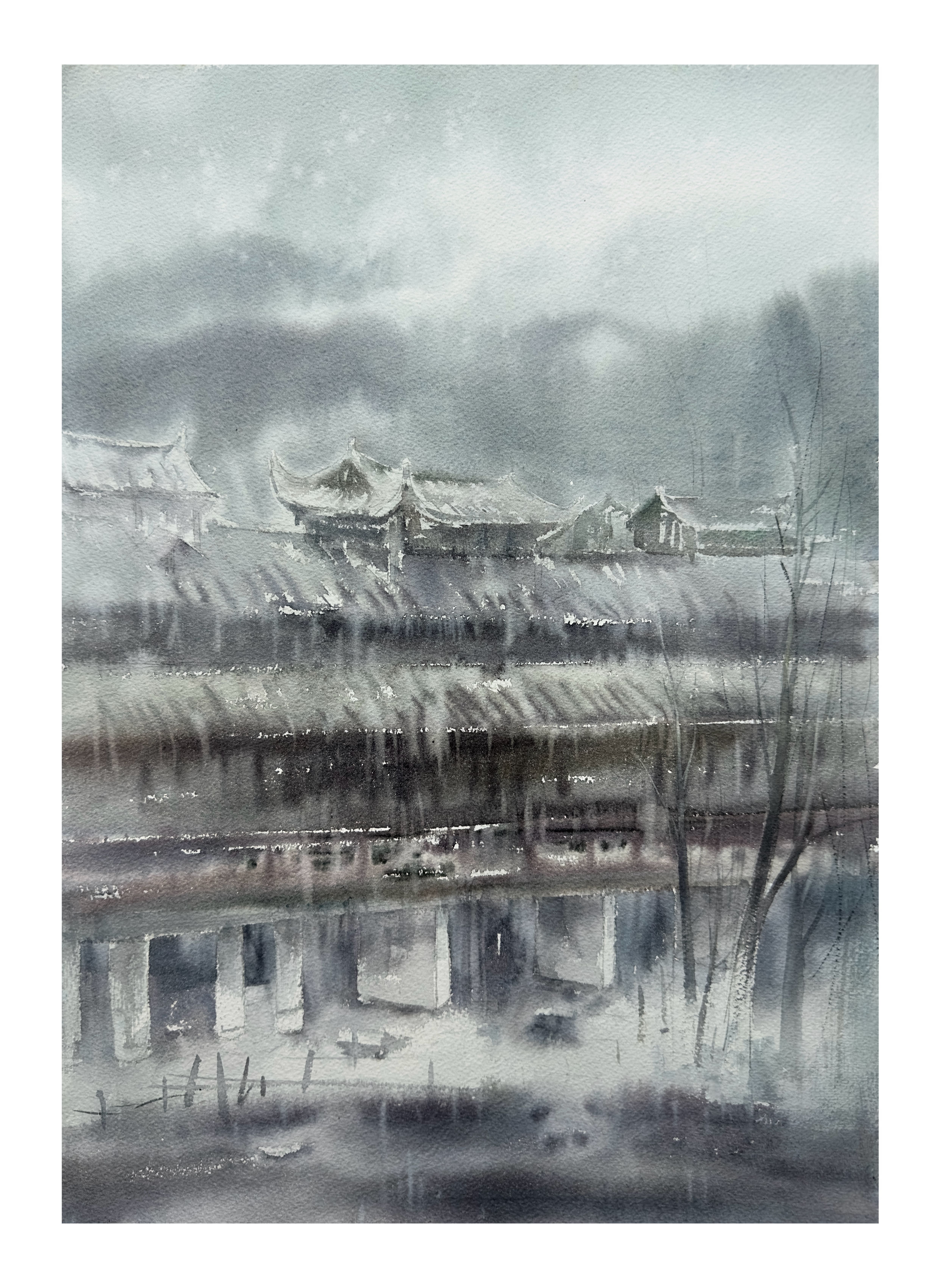 《《 烟雨古廊》》，李红作品