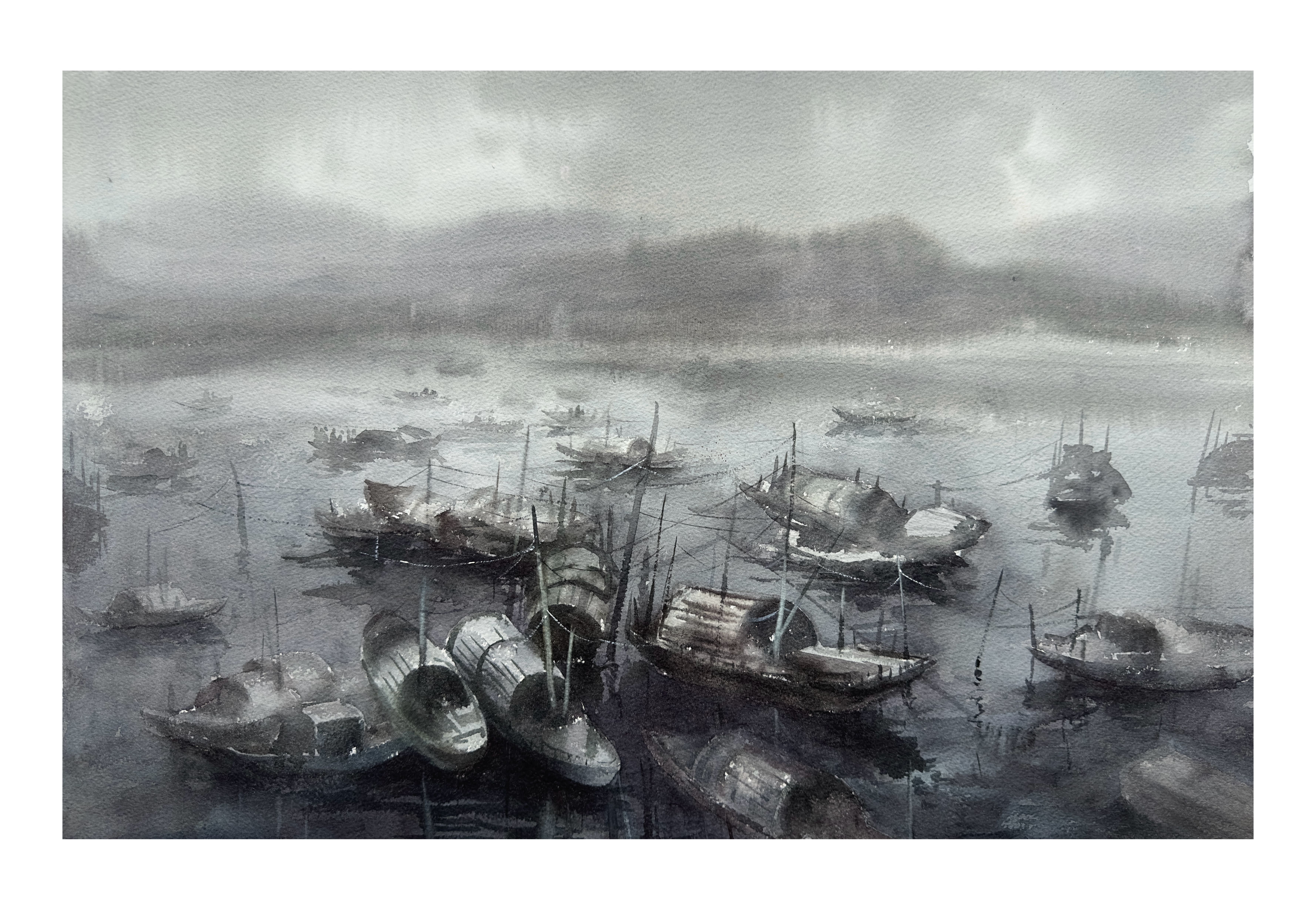《《 烟雨泊舟》》，李红作品