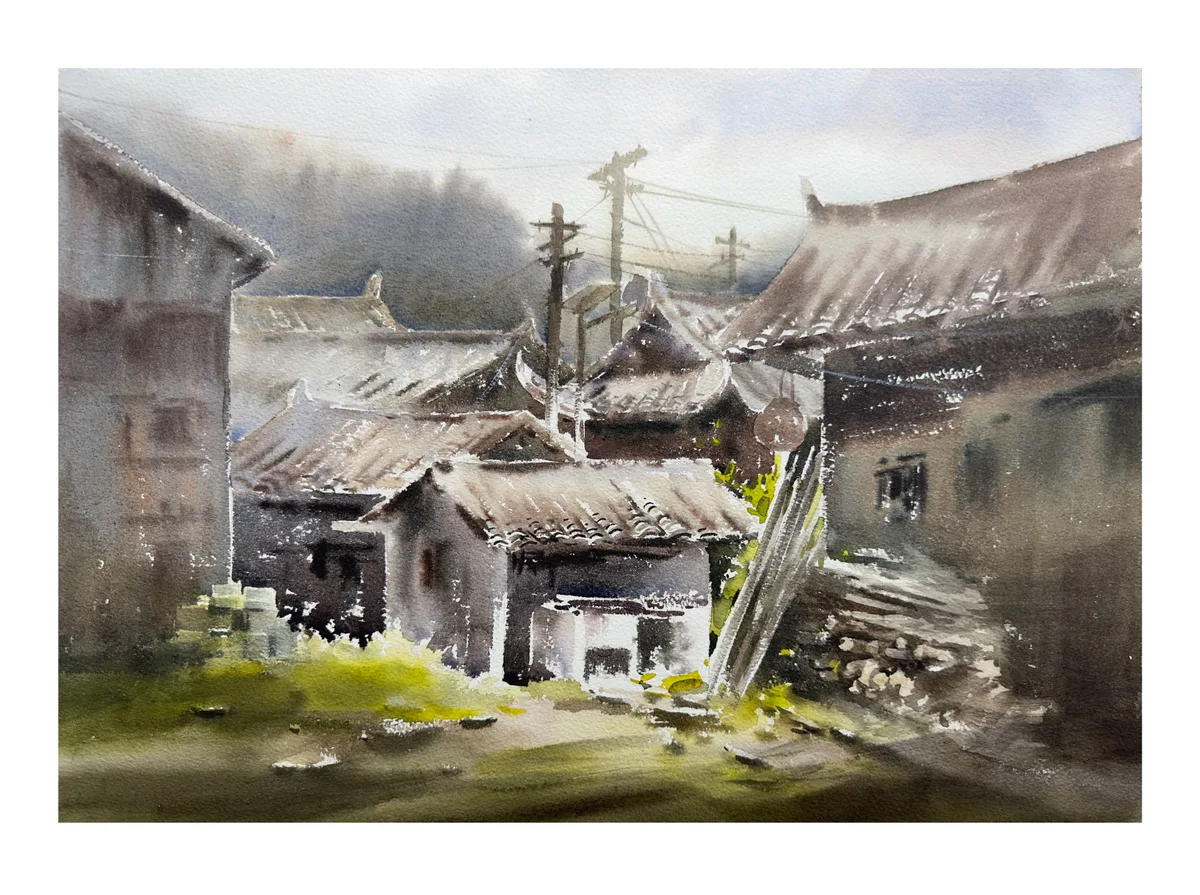 《 古村旧港》，李红作品