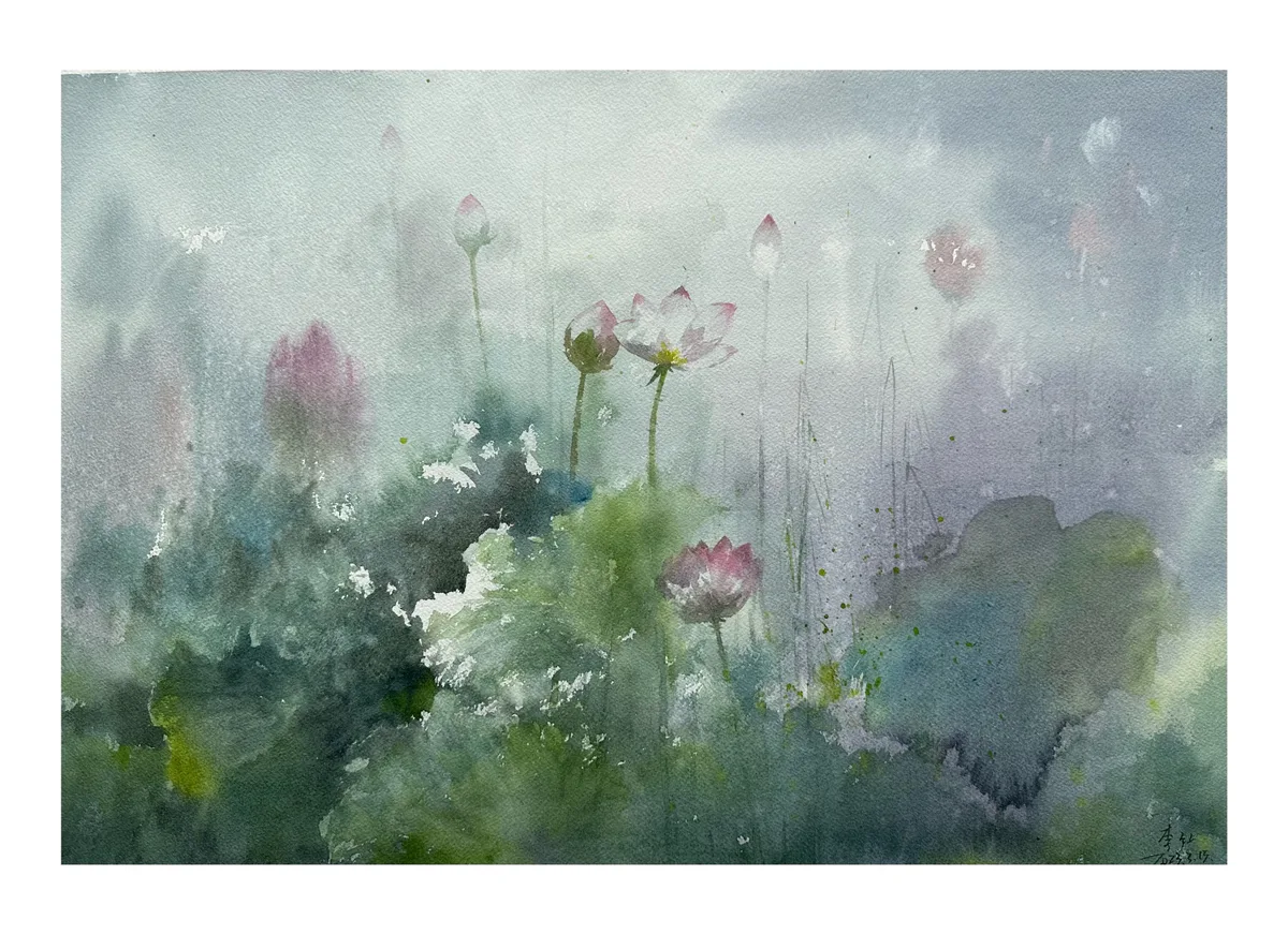 《烟雨荷风》，李红作品